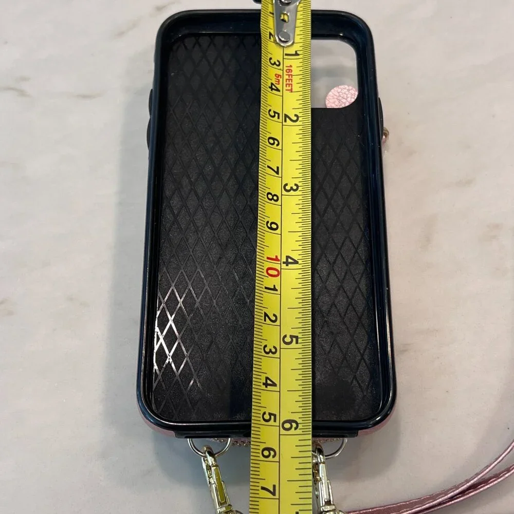 Pink‎ Metallic Wallet Crossbody Phone Case with Card Holder & Zipper 6.25